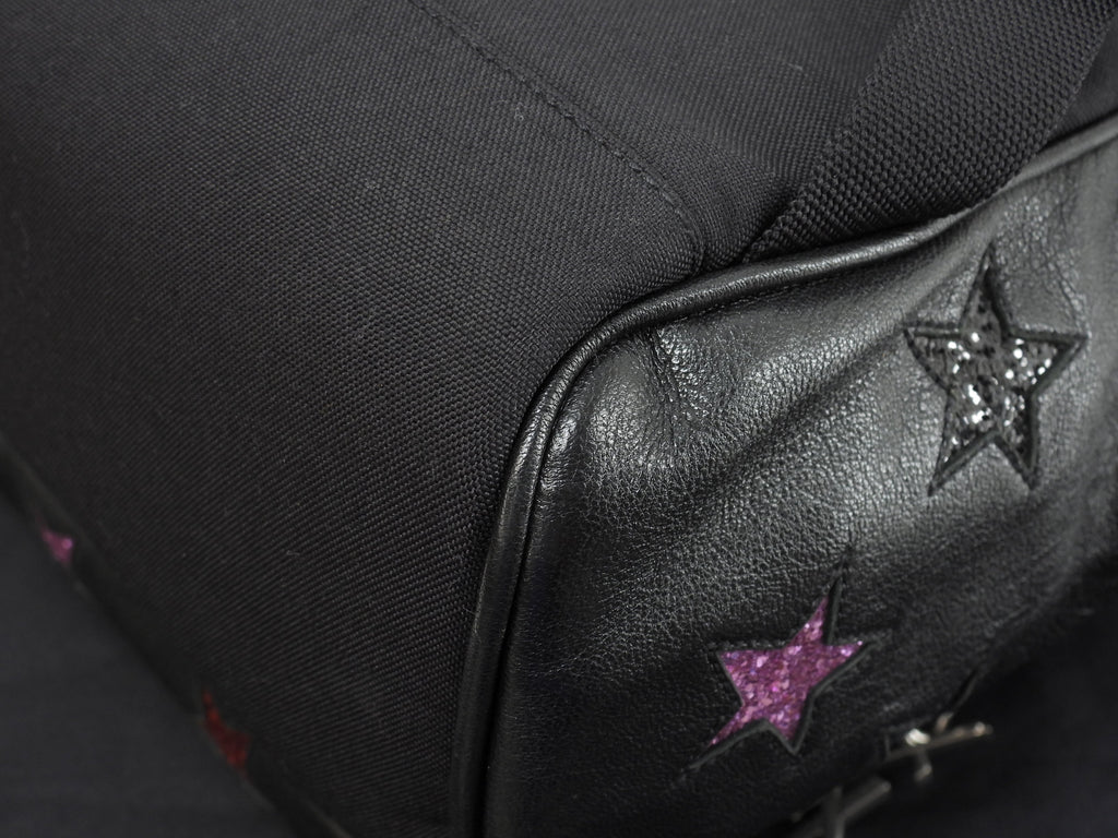 Zaino Saint Laurent City YSL in pelle glitterata con stelle, nero, usato ma in ottime condizioni @LY454319-1016