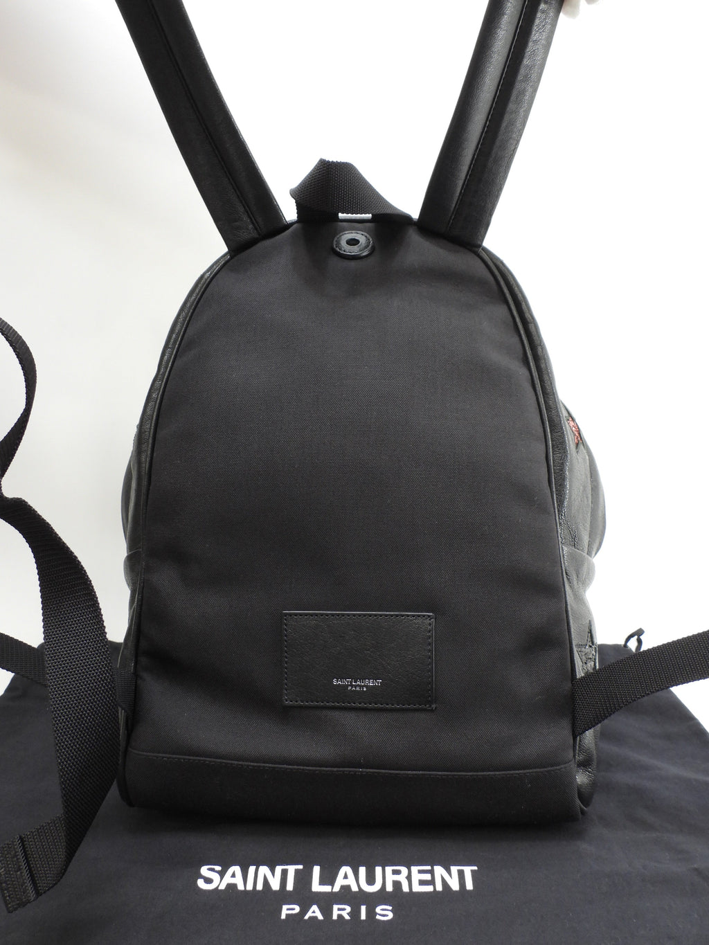 Zaino Saint Laurent City YSL in pelle glitterata con stelle, nero, usato ma in ottime condizioni @LY454319-1016