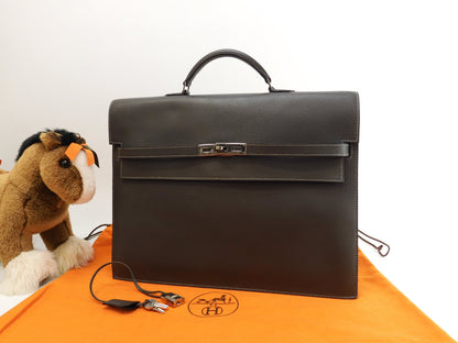 Hermès Kelly Depeches 38 Epsom/Etain Metalleria Argentata Cartella @□I