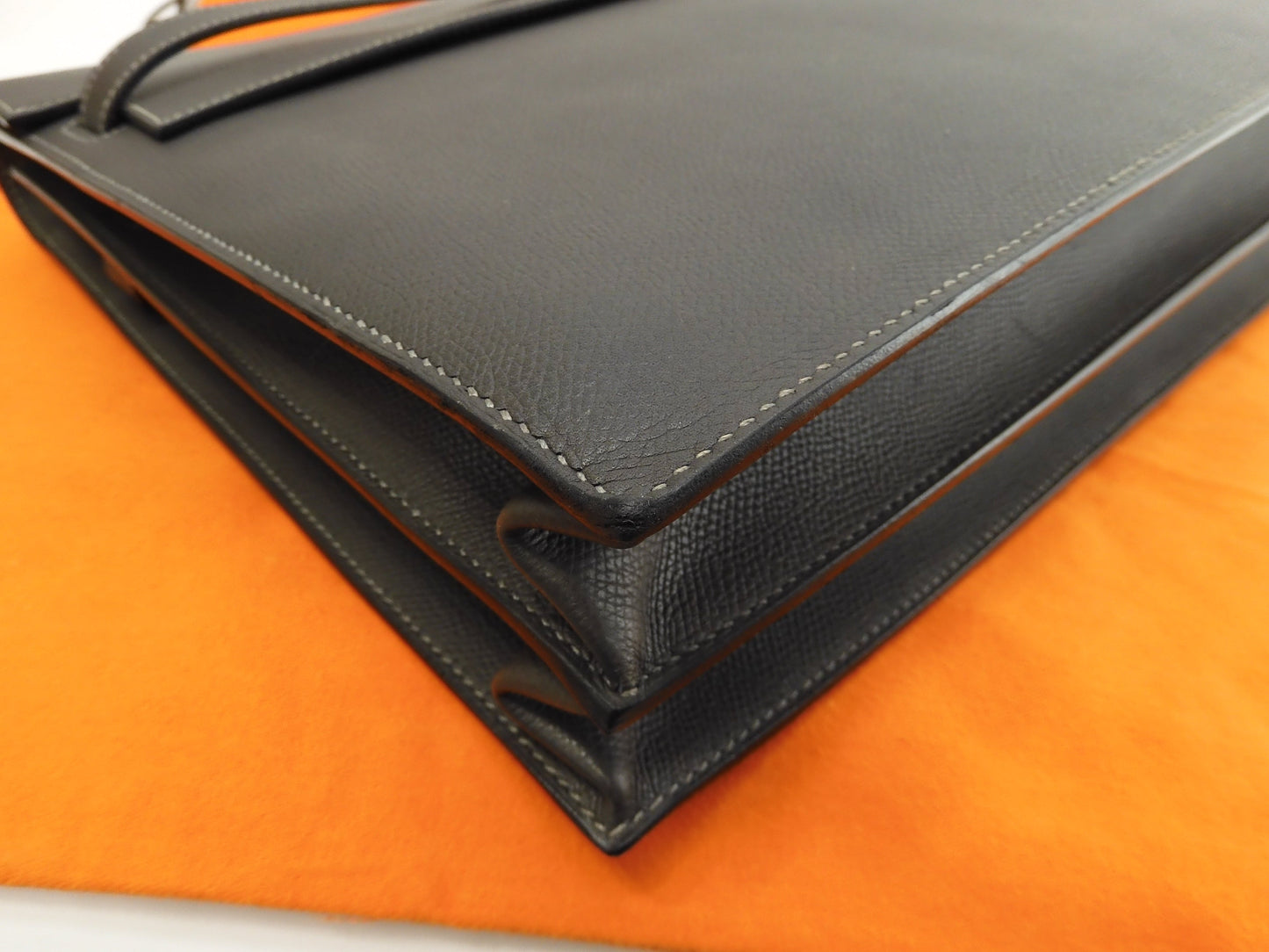 Hermès Kelly Depeches 38 Epsom/Etain Metalleria Argentata Cartella @□I