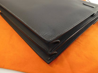 Hermès Kelly Depeches 38 Epsom/Etain Metalleria Argentata Cartella @□I