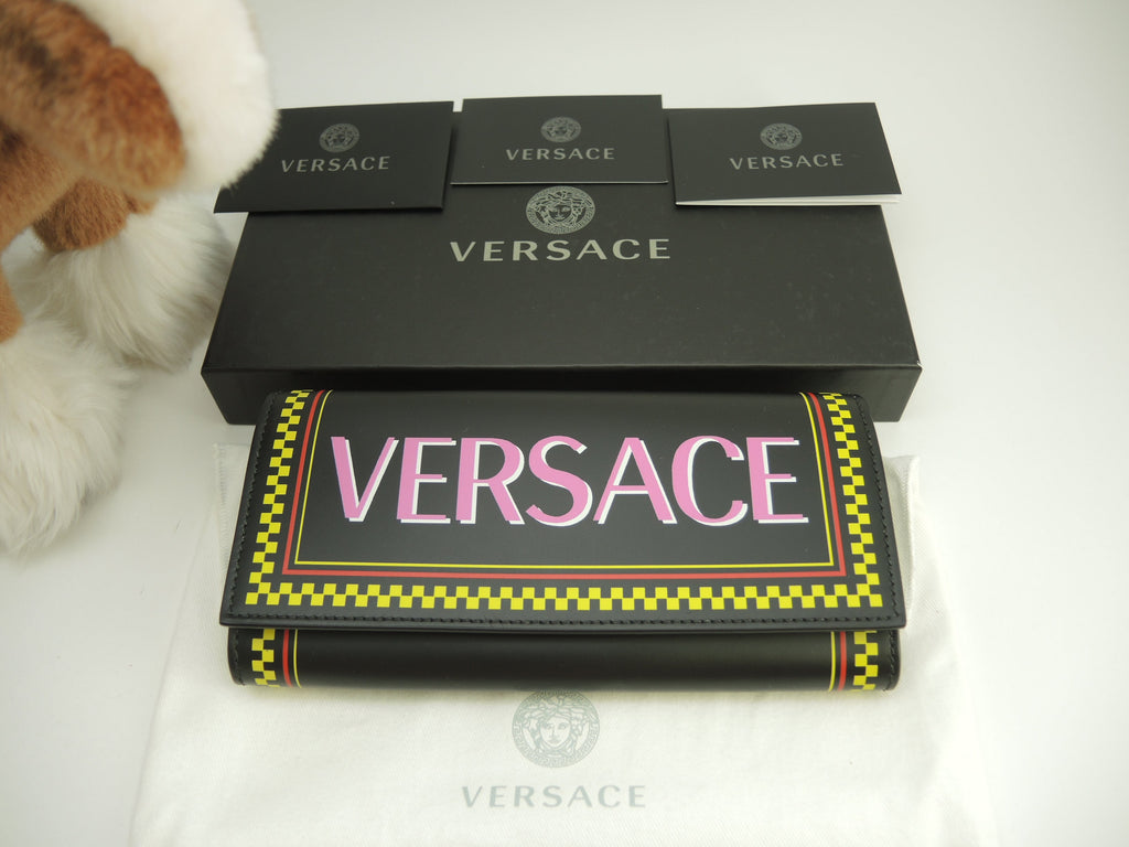 Versace portafoglio lungo con logo in pelle nera, 2 pieghe, nuovo @ 3