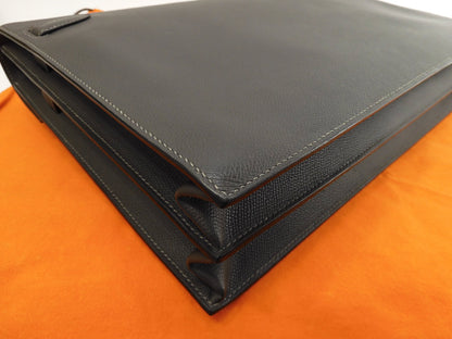 Hermès Kelly Depeches 38 Epsom/Etain Metalleria Argentata Cartella @□I