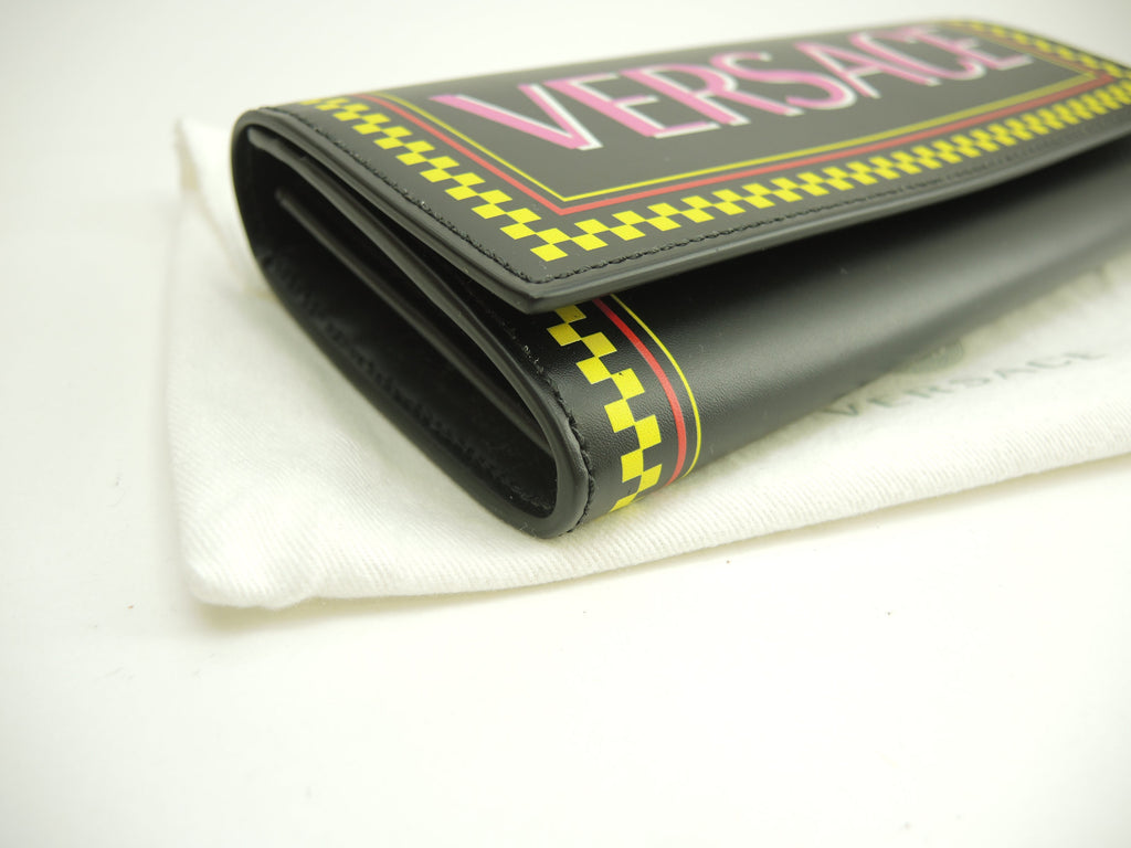 Versace portafoglio lungo con logo in pelle nera, 2 pieghe, nuovo @ 3