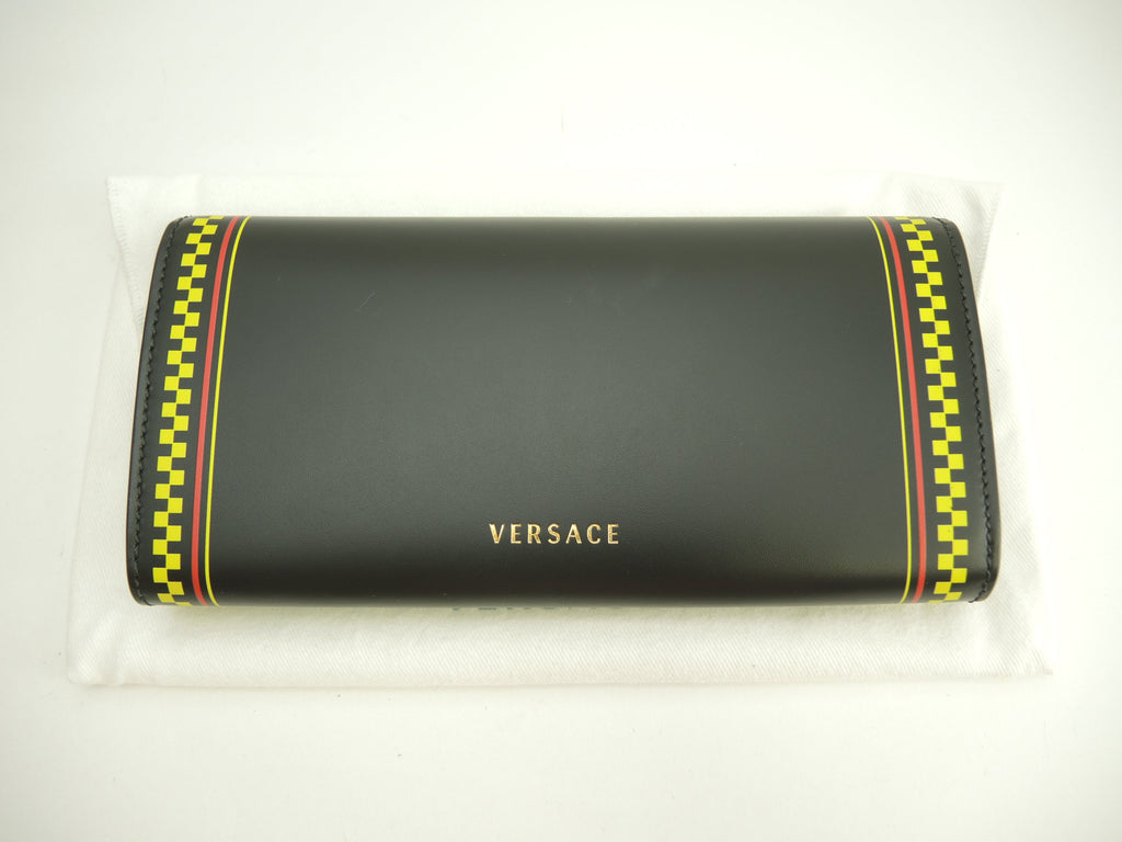 Versace portafoglio lungo con logo in pelle nera, 2 pieghe, nuovo @ 3