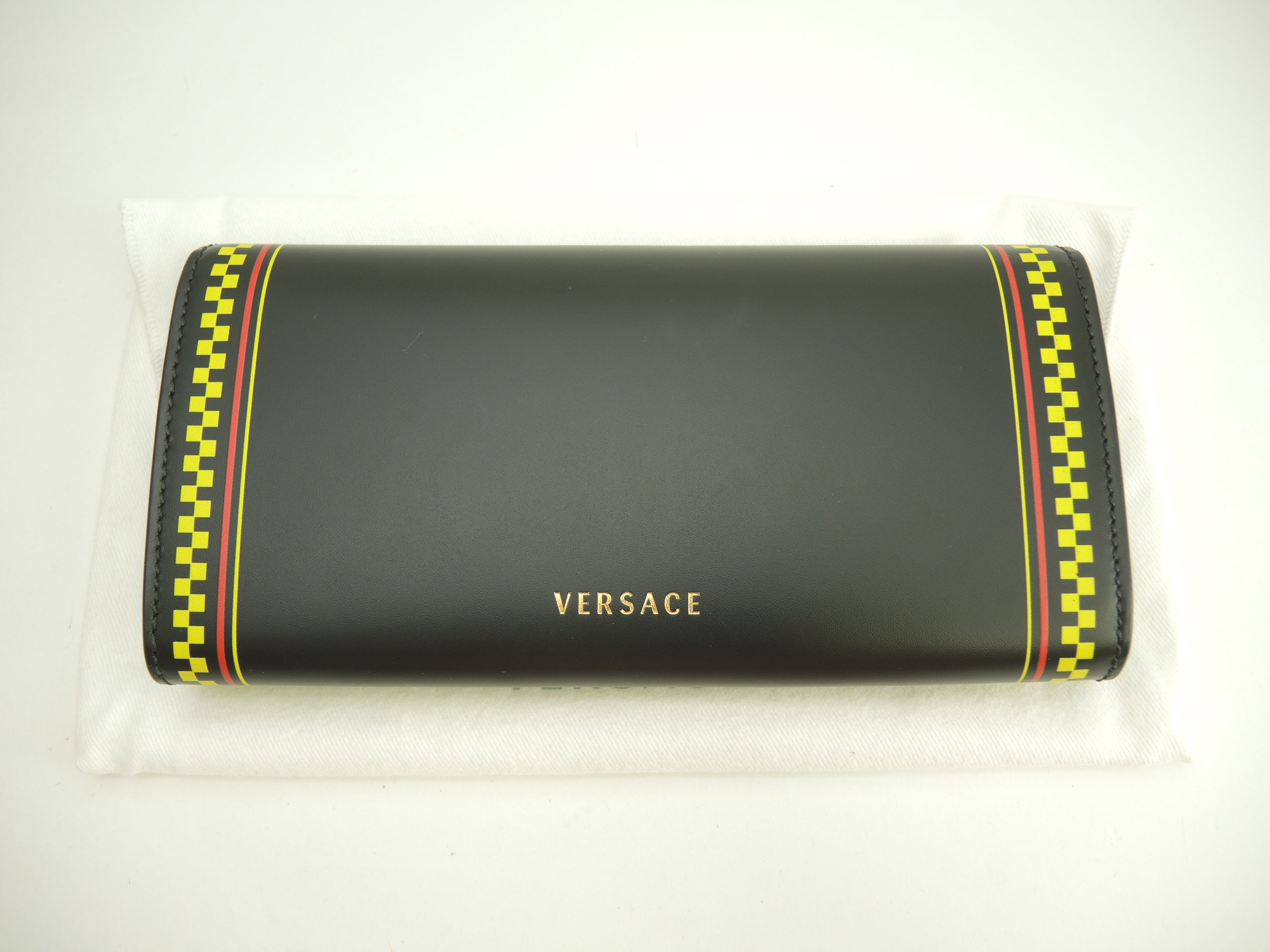 Versace portafoglio lungo con logo in pelle nera, 2 pieghe, nuovo @ 3