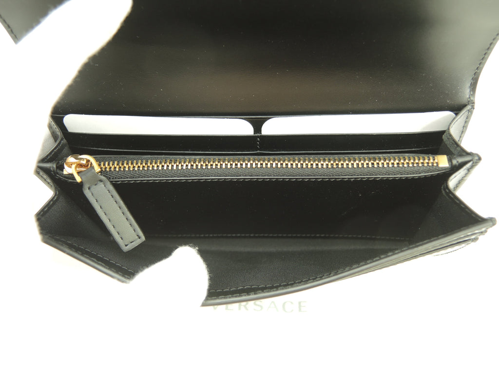 Versace portafoglio lungo con logo in pelle nera, 2 pieghe, nuovo @ 3