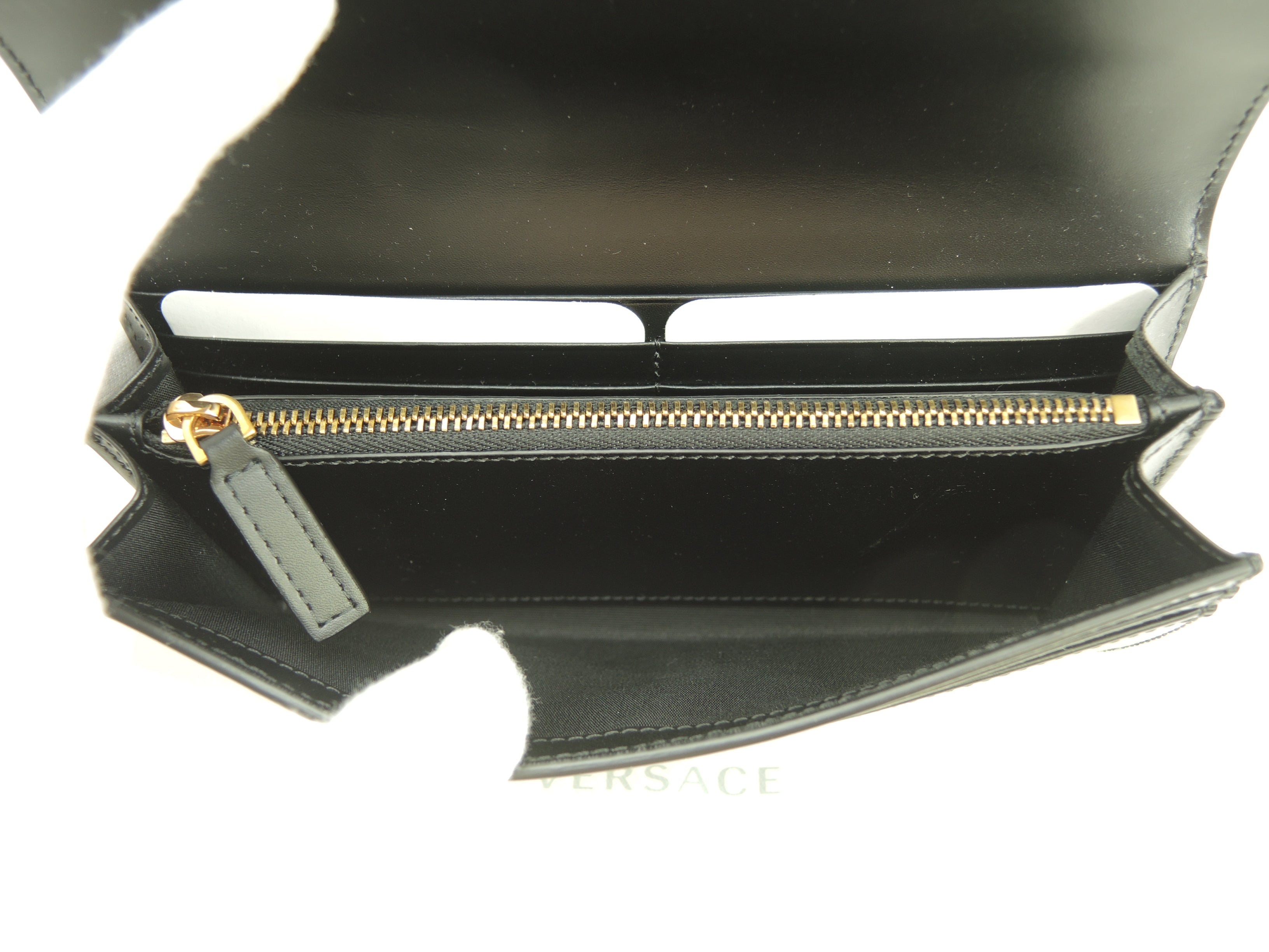 Versace portafoglio lungo con logo in pelle nera, 2 pieghe, nuovo @ 3