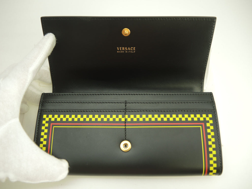 Versace portafoglio lungo con logo in pelle nera, 2 pieghe, nuovo @ 3