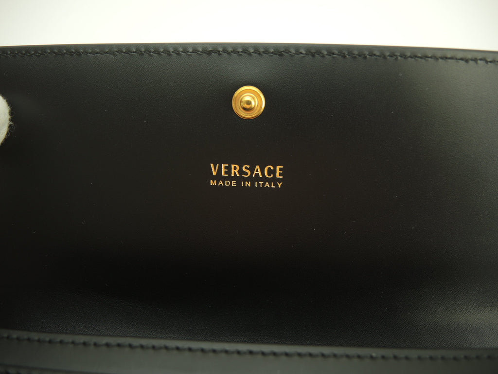 Versace portafoglio lungo con logo in pelle nera, 2 pieghe, nuovo @ 3