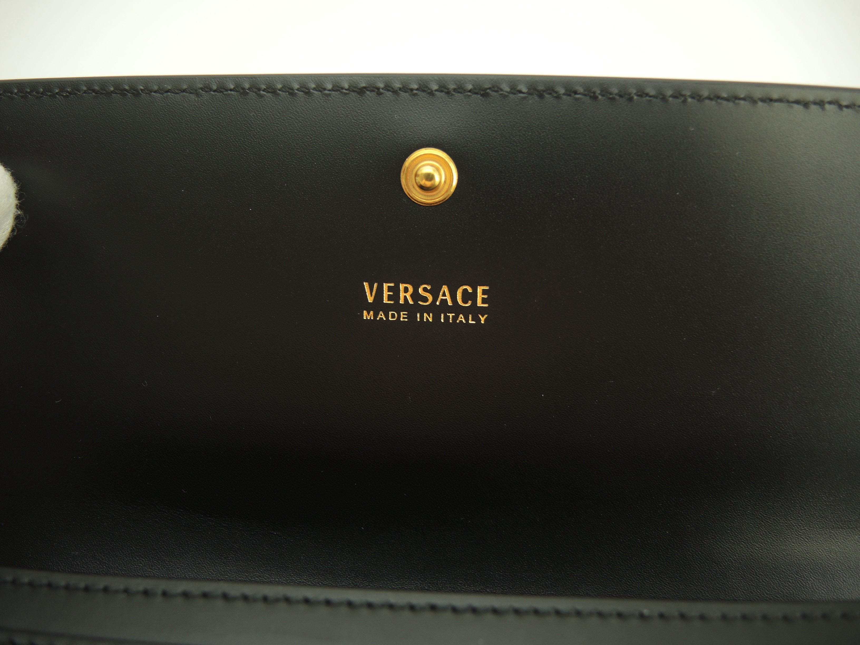 Versace portafoglio lungo con logo in pelle nera, 2 pieghe, nuovo @ 3