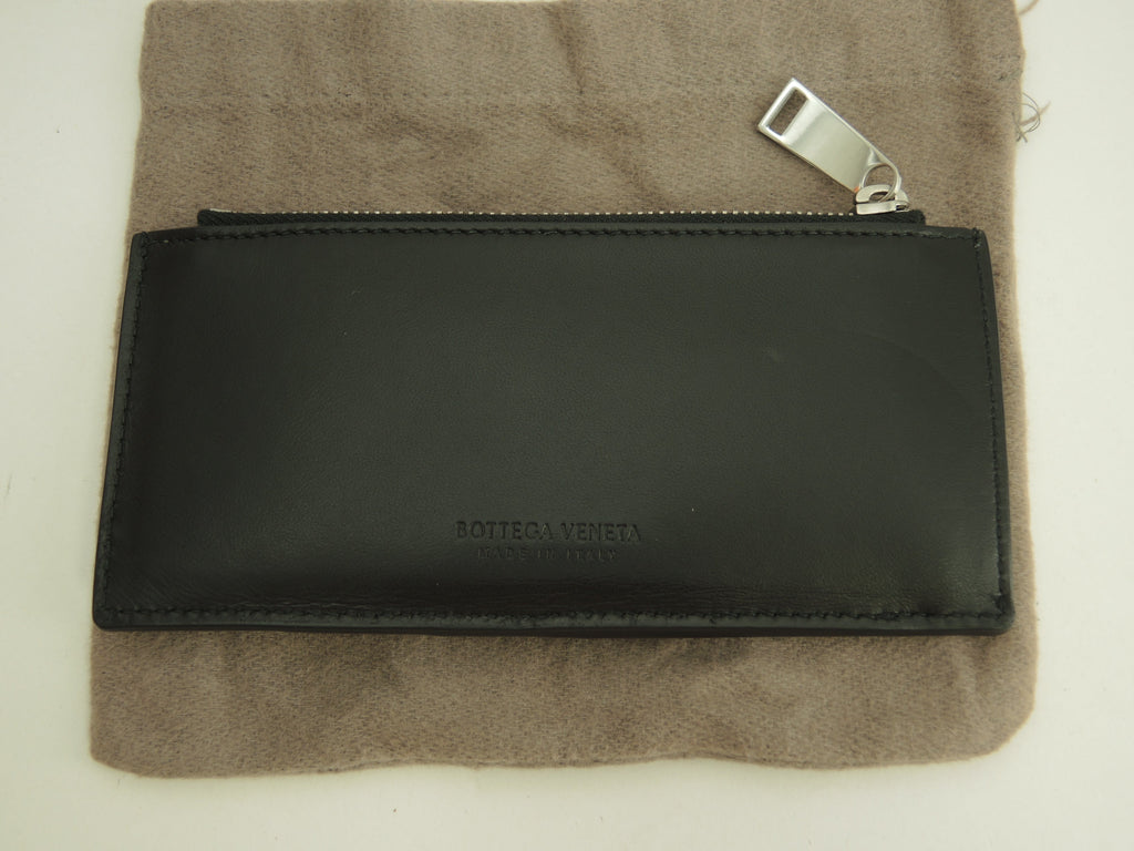 Bottega Veneta, portamonete con scomparti per carte di credito, in pelle, nero/marrone, usato ma in ottime condizioni @S02082027G