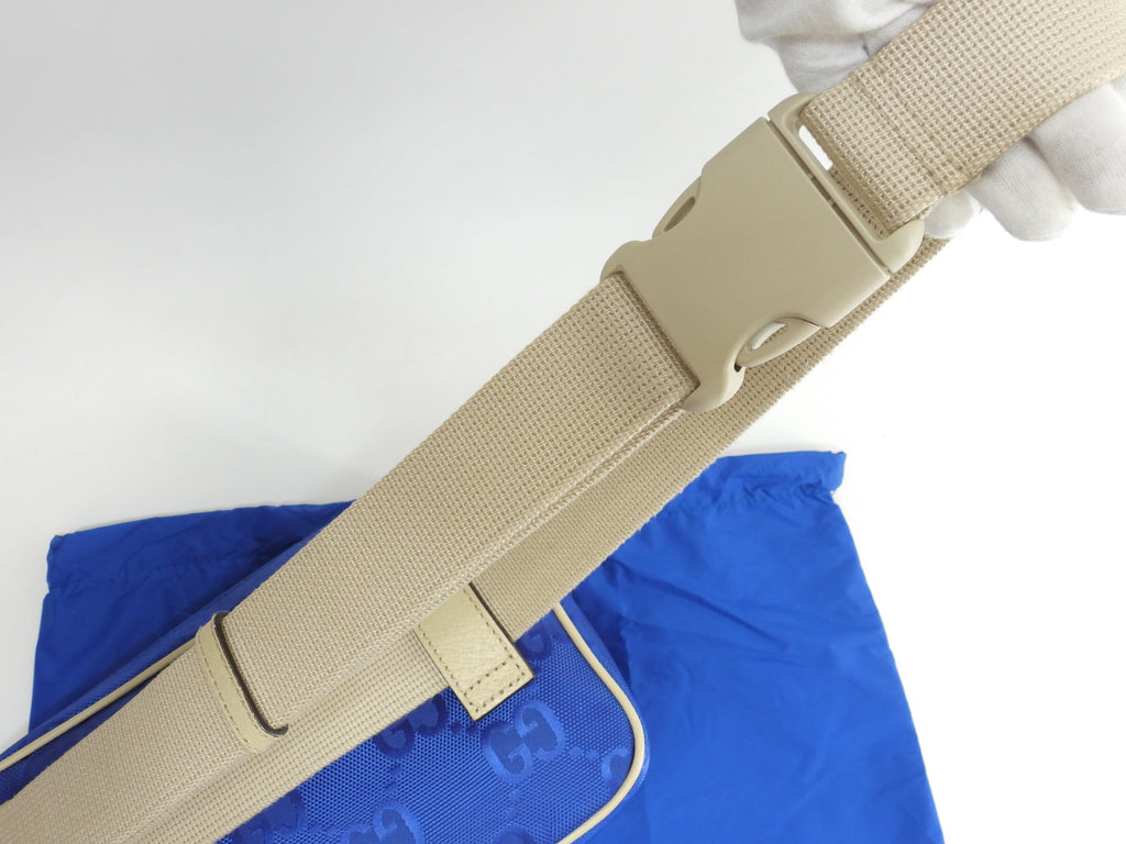 Gucci Marsupio in nylon e pelle GG blu crema, borsa a tracolla, borsa a vita, condizioni eccellenti@ 24
