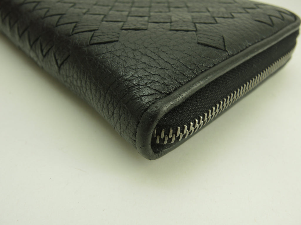 Bottega Veneta, portafoglio lungo grande in pelle Intrecciato nero, portafoglio con cerniera, ottime condizioni @P00222173B