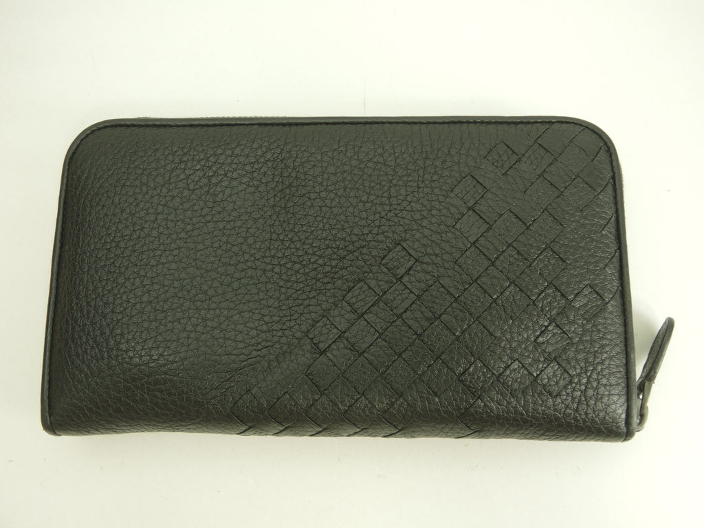 Bottega Veneta, portafoglio lungo grande in pelle Intrecciato nero, portafoglio con cerniera, ottime condizioni @P00222173B