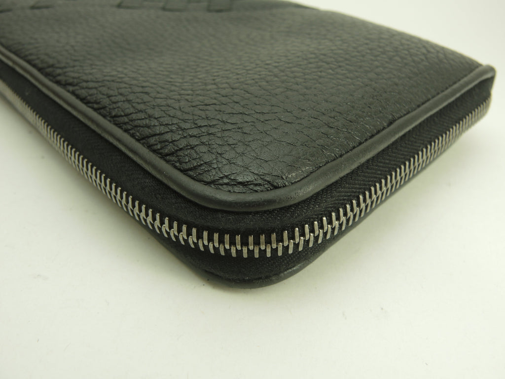 Bottega Veneta, portafoglio lungo grande in pelle Intrecciato nero, portafoglio con cerniera, ottime condizioni @P00222173B