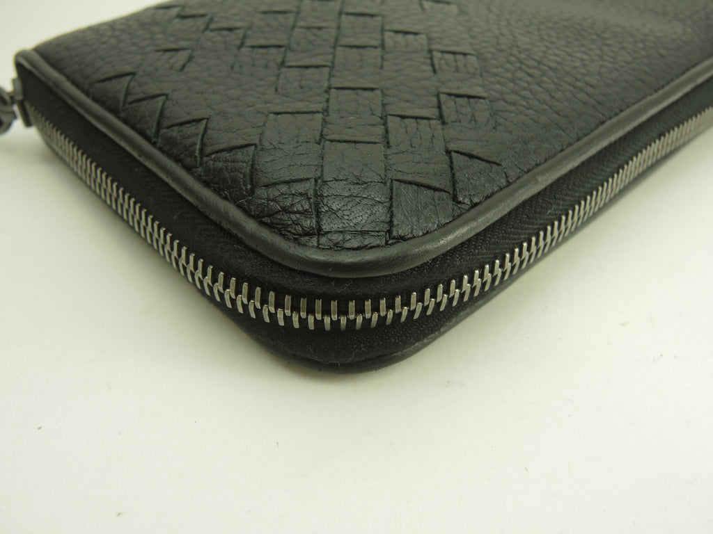 Bottega Veneta, portafoglio lungo grande in pelle Intrecciato nero, portafoglio con cerniera, ottime condizioni @P00222173B