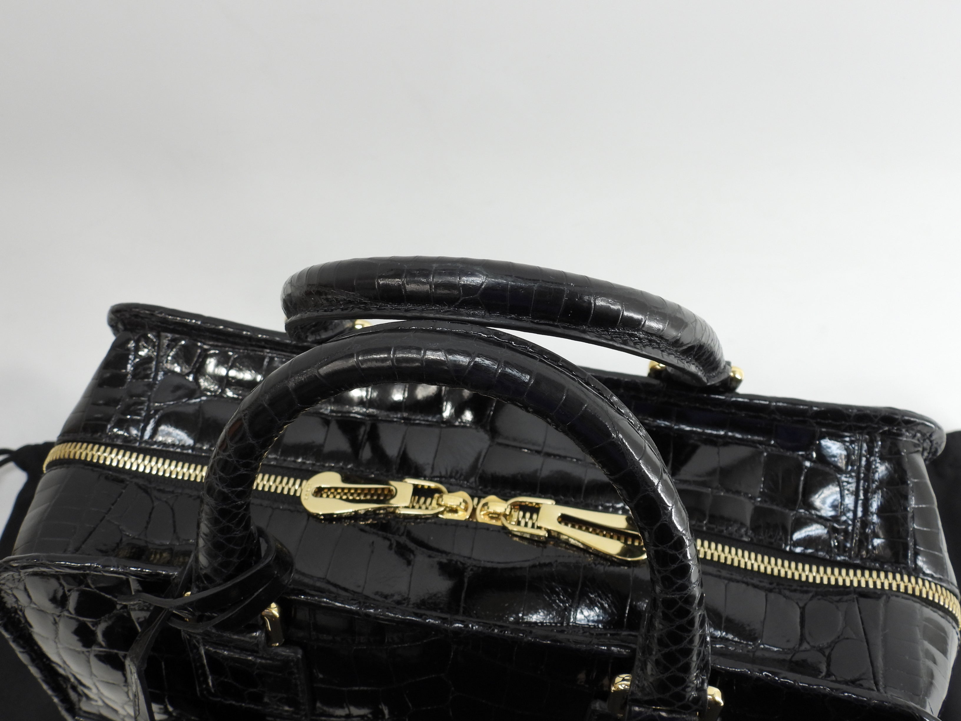 Loewe Amazona 28 Coccodrillo Nero Borsa a mano Hardware dorato Ottime condizioni@111160