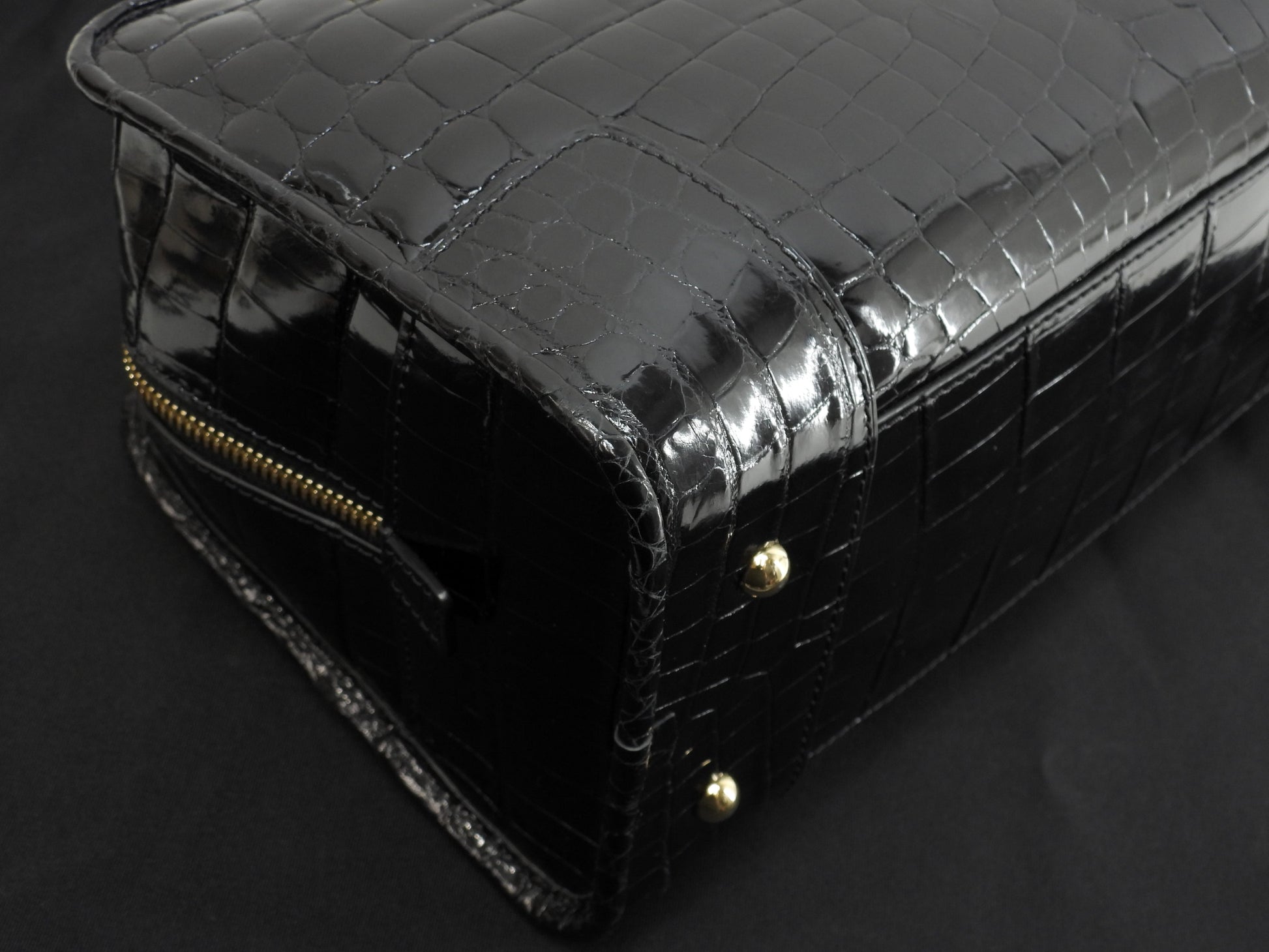 ロエベ アマソナ28 クロコダイル 黒 ハンドバッグ ゴールド金具 美品@111160