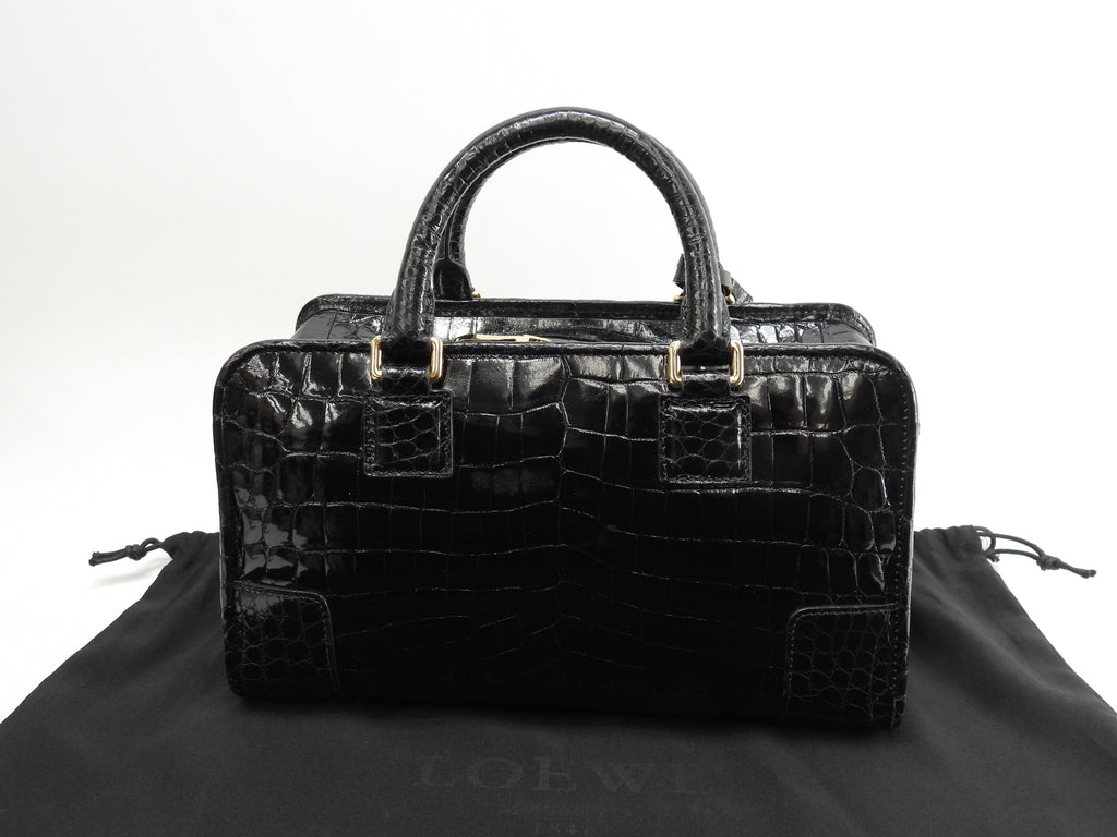 Loewe Amazona 28 Coccodrillo Nero Borsa a mano Hardware dorato Ottime condizioni@111160