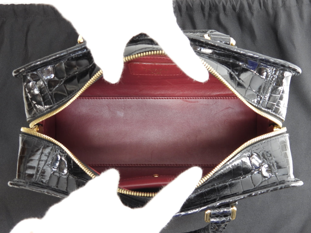 Loewe Amazona 28 Coccodrillo Nero Borsa a mano Hardware dorato Ottime condizioni@111160