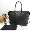 Bottega Veneta tote bag squadrata in pelle nera Intrecciato da uomo, in ottime condizioni @P01613349S