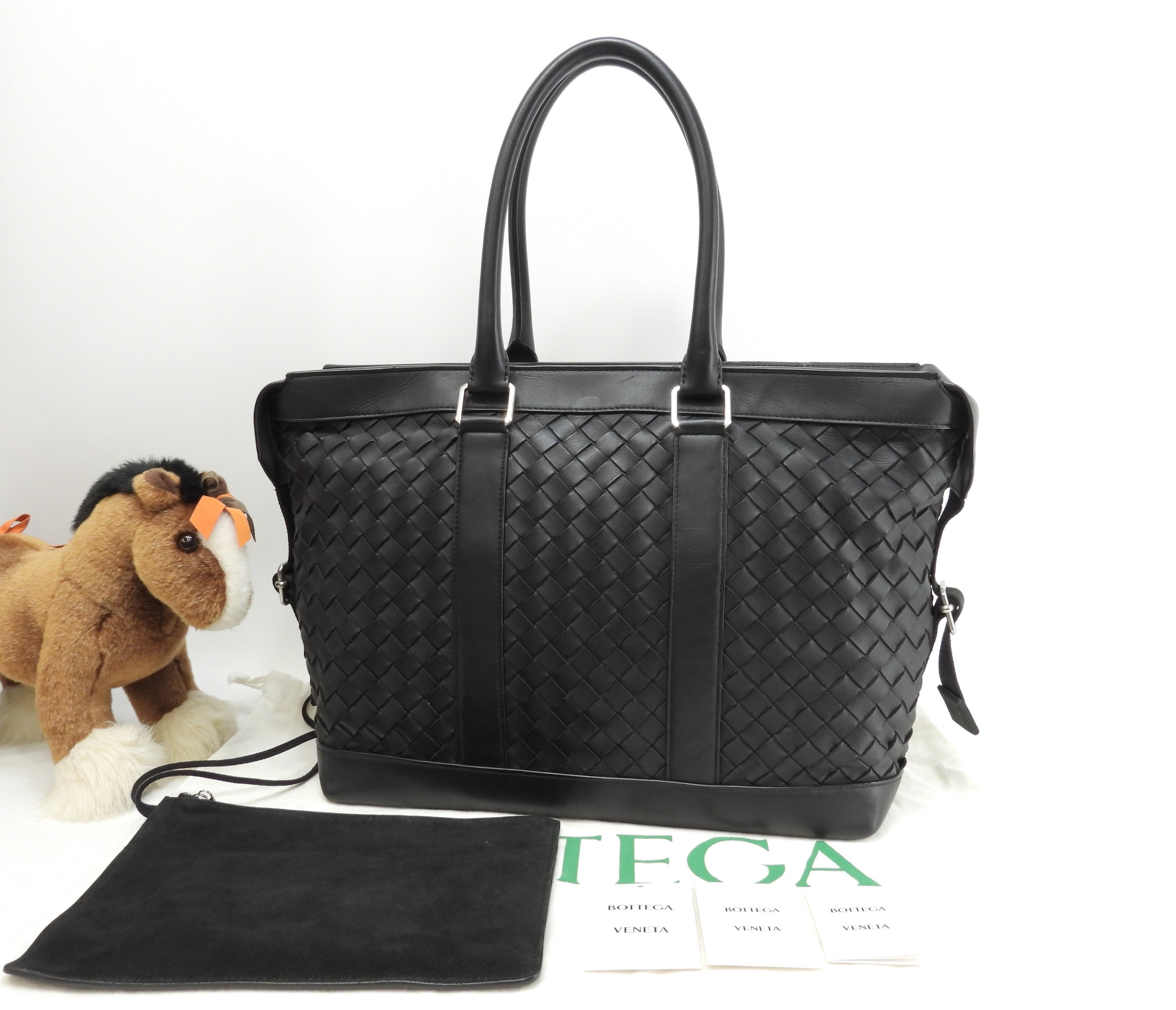 Bottega Veneta tote bag squadrata in pelle nera Intrecciato da uomo, in ottime condizioni @P01613349S