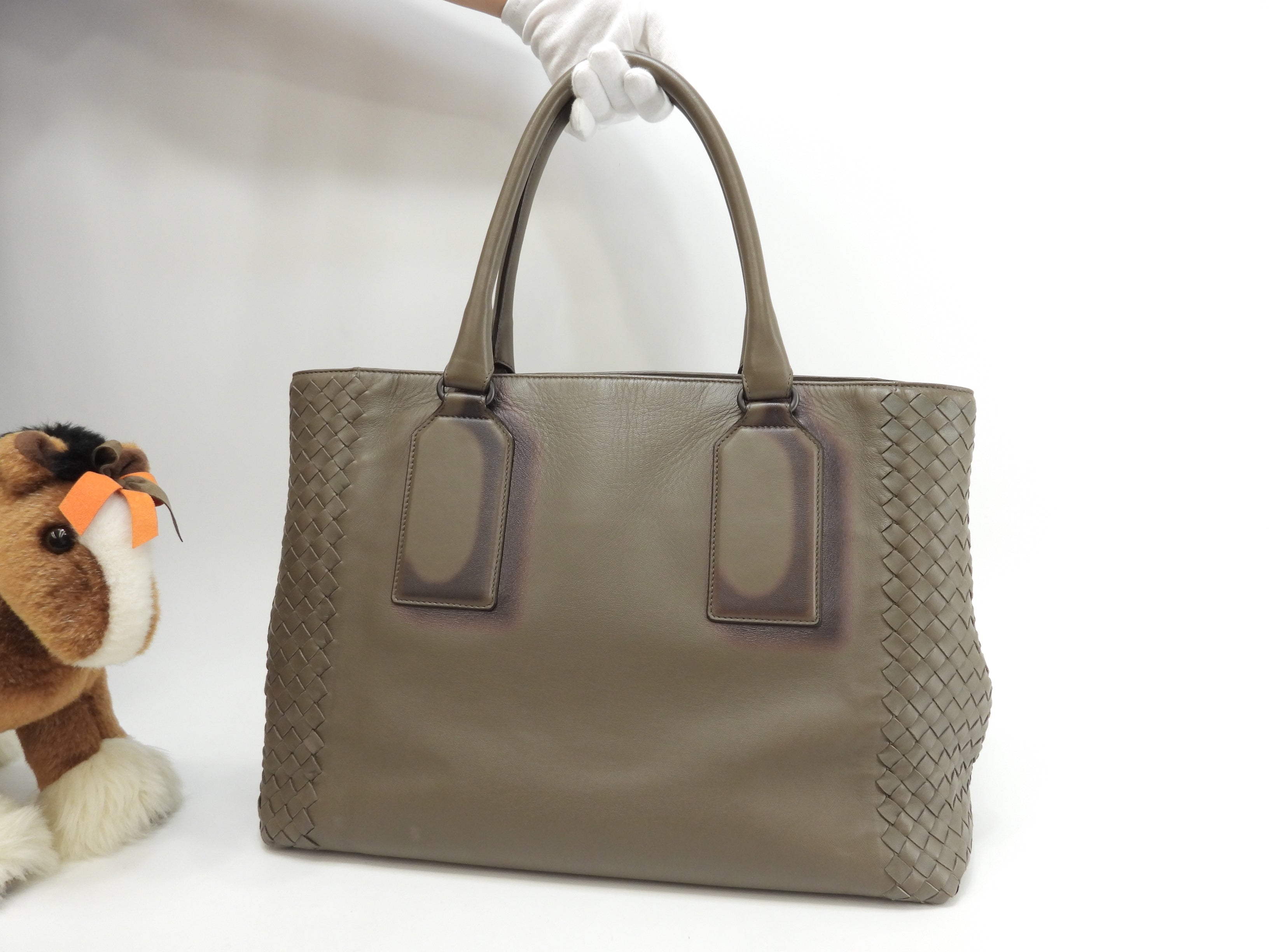 Borsa tote Bottega Veneta Intrecciato in pelle grigia, borsa a mano, ottime condizioni @B06224470R