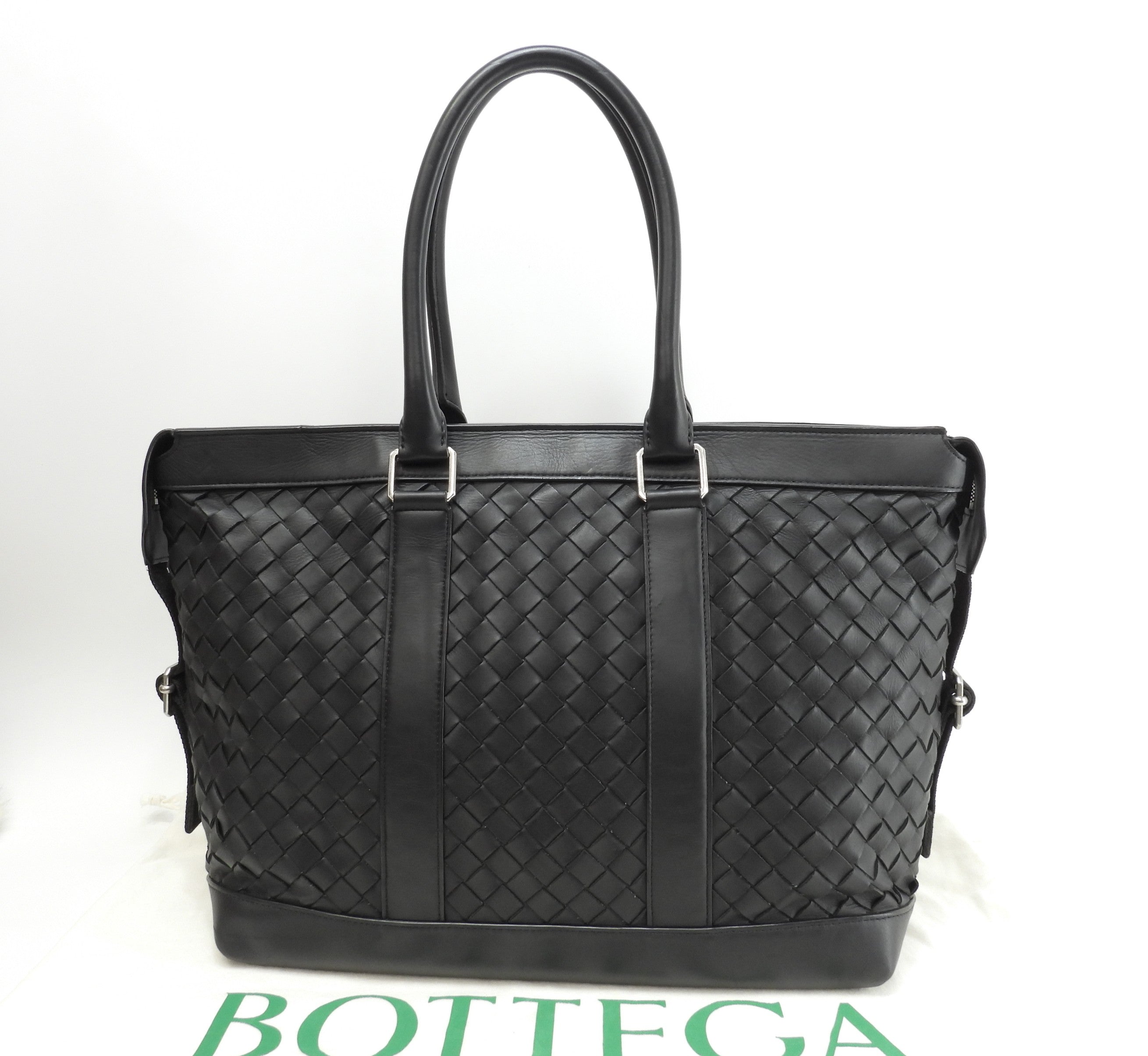 Bottega Veneta tote bag squadrata in pelle nera Intrecciato da uomo, in ottime condizioni @P01613349S
