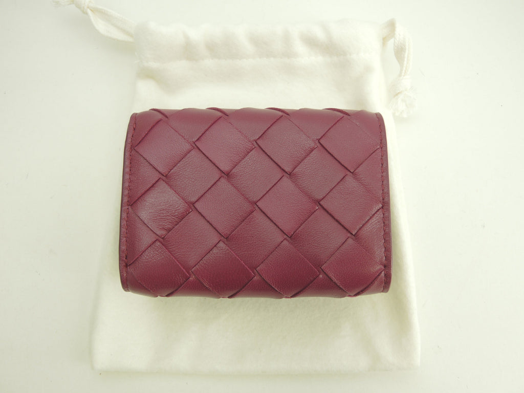 Bottega Veneta mini portafoglio, interno in pelle Intrecciato rosa scuro, portafoglio compatto, mai usato @P01926694E