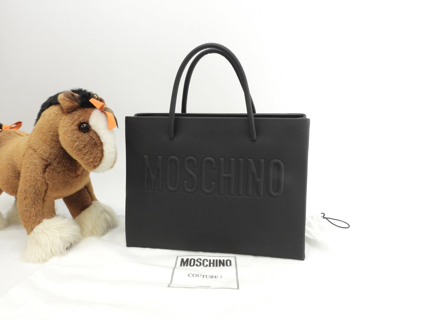 Moschino borsa tote con logo in rilievo in pelle nera shopper borsa a mano in ottime condizioni @ 1