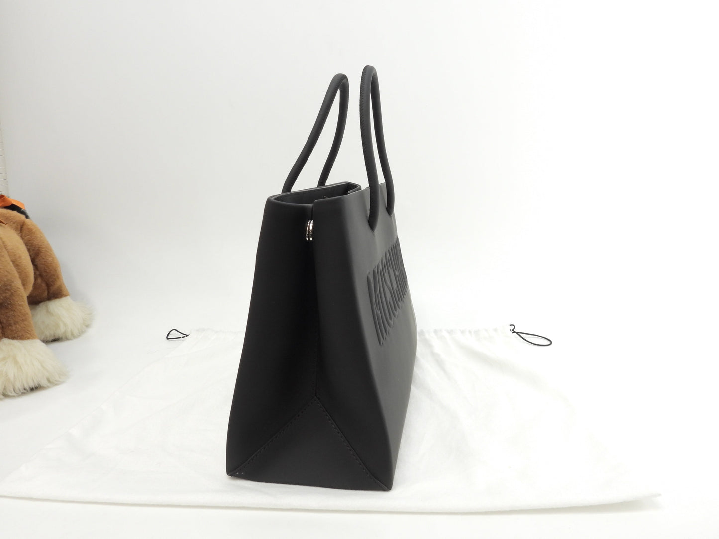 Moschino borsa tote con logo in rilievo in pelle nera shopper borsa a mano in ottime condizioni @ 1