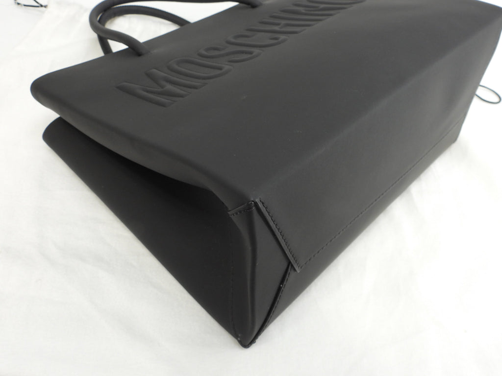 Moschino borsa tote con logo in rilievo in pelle nera shopper borsa a mano in ottime condizioni @ 1