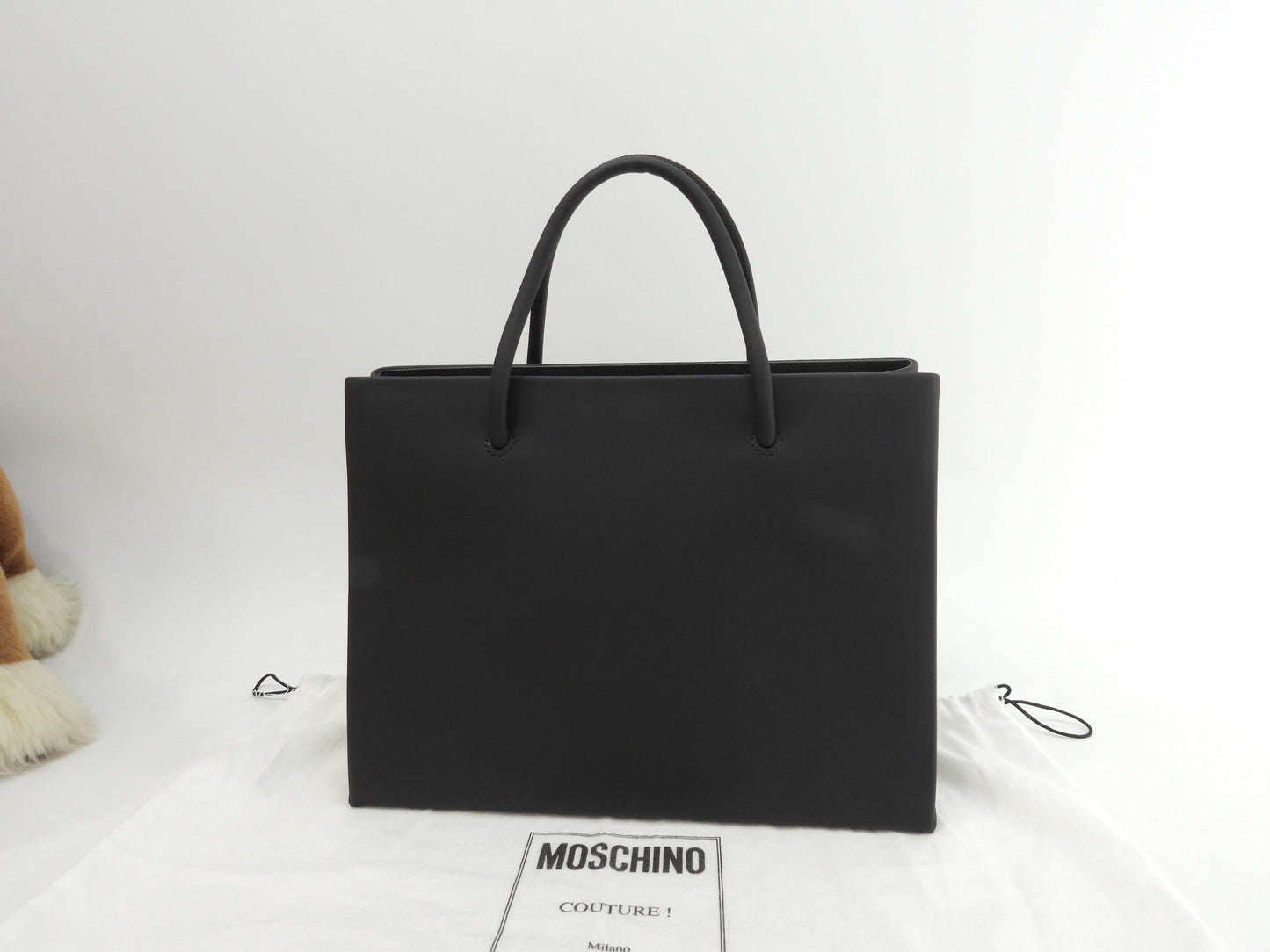 Moschino borsa tote con logo in rilievo in pelle nera shopper borsa a mano in ottime condizioni @ 1