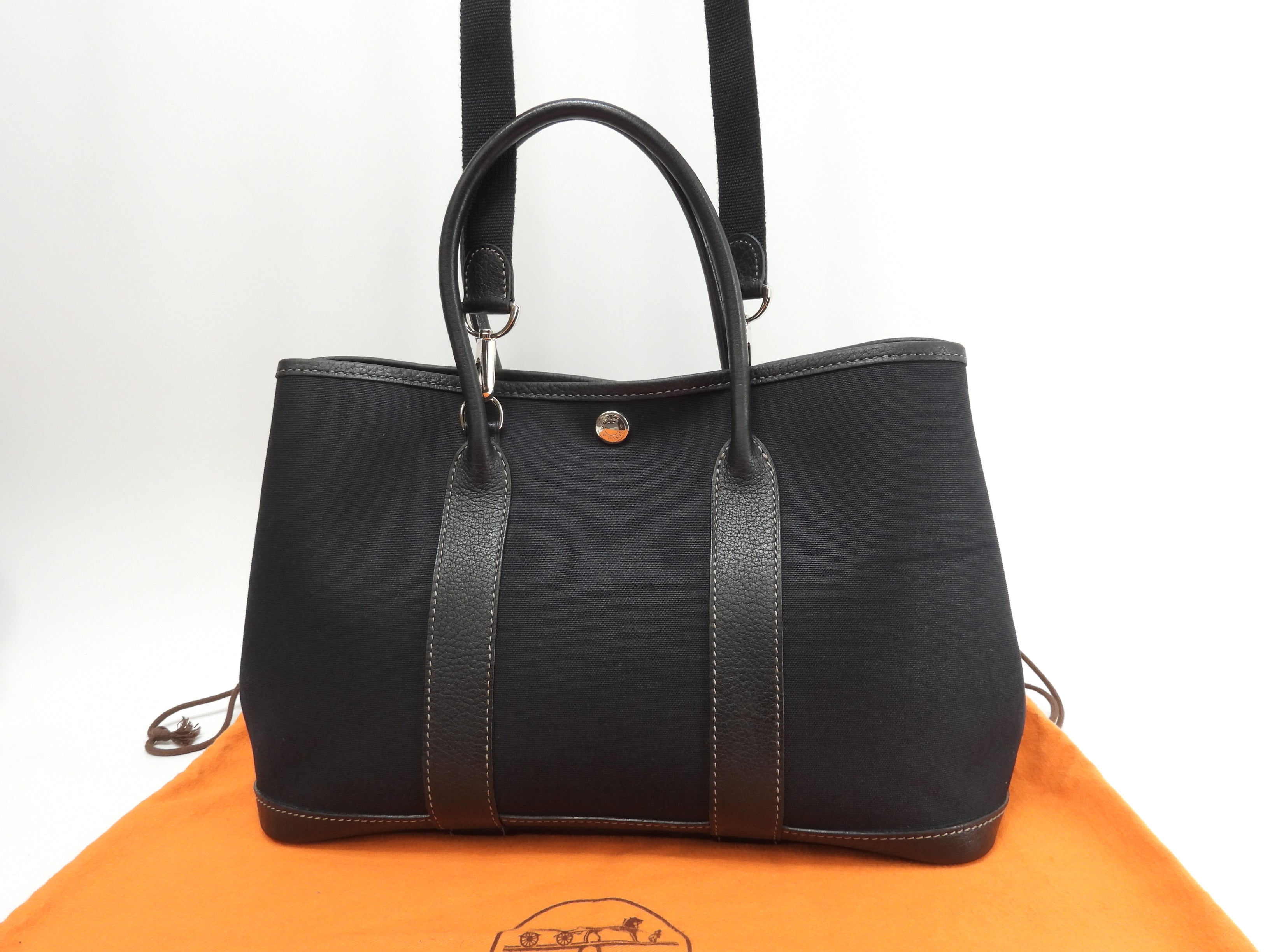 エルメス ガーデンパーティTPM トワルオフィシェ 黒 s付ハンドバッグ 美品@□H 12