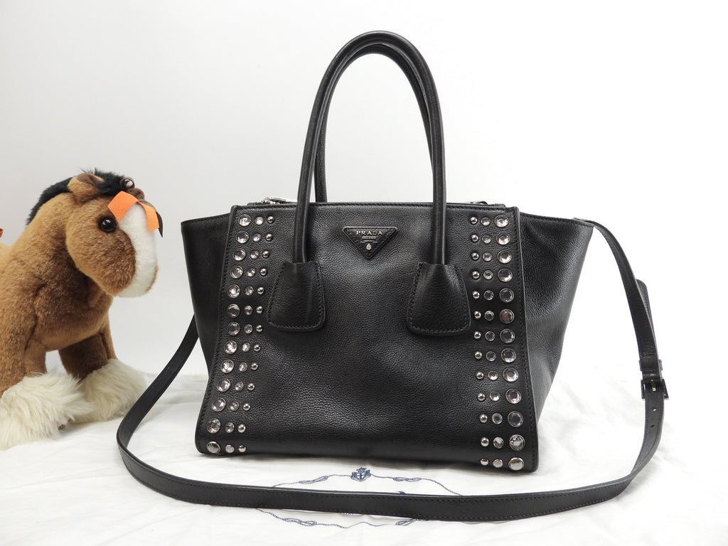 Prada borsa a mano con tracolla, bijou, pelle nera, tote bag, borsa a tracolla, ottime condizioni @231