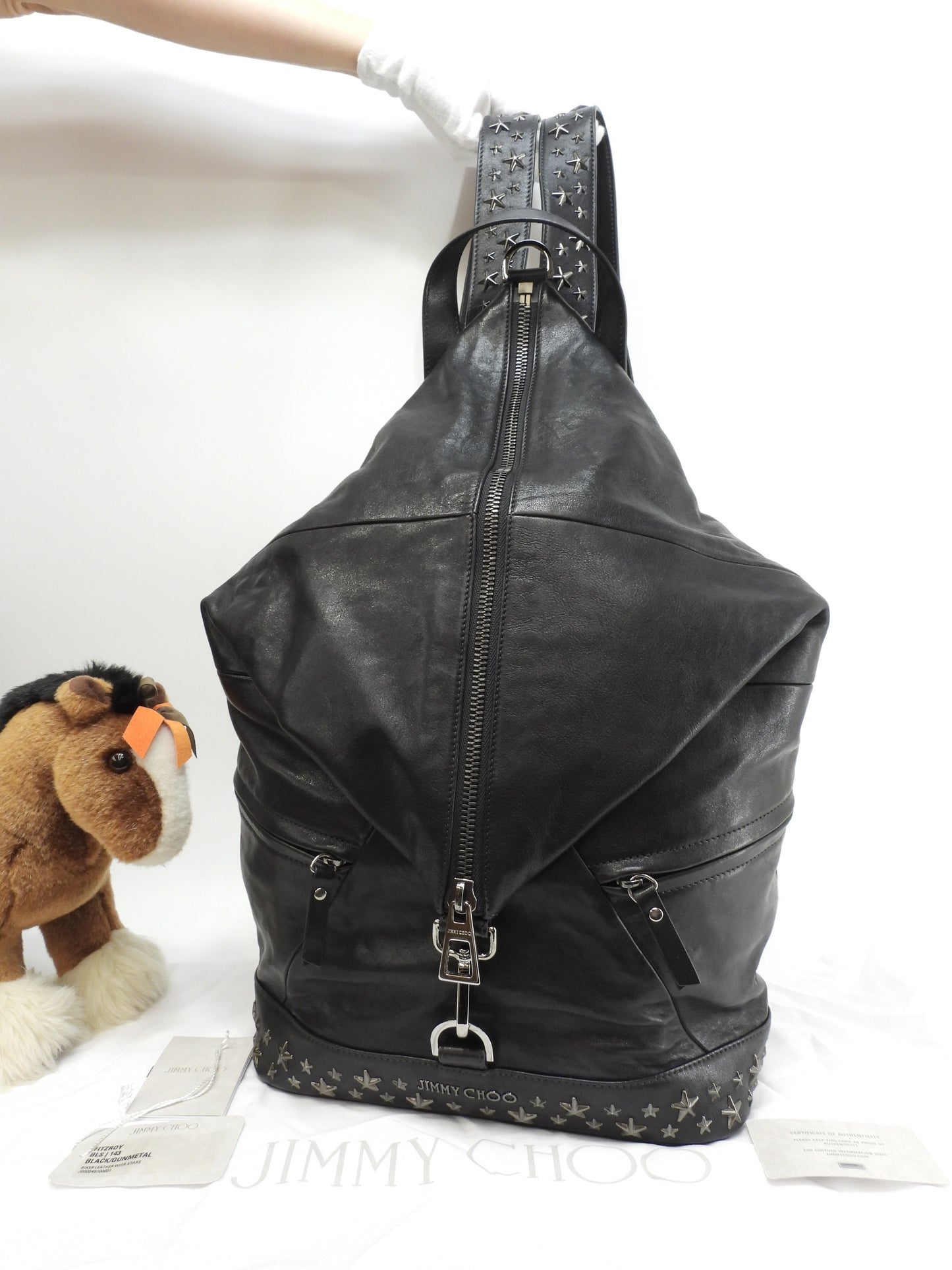 Jimmy Choo Fitzroy, zaino in pelle nera con borchie a stella, condizioni eccellenti @MDM0CL