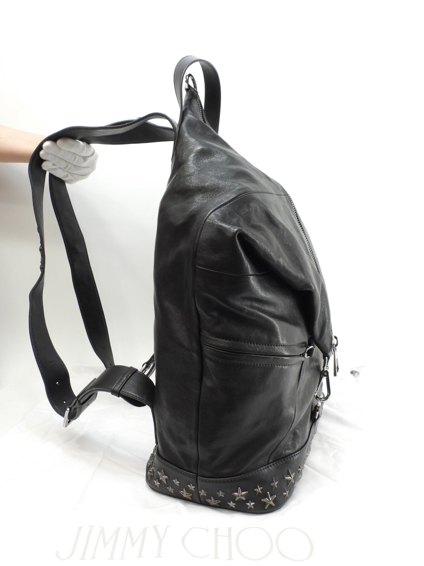 Jimmy Choo Fitzroy, zaino in pelle nera con borchie a stella, condizioni eccellenti @MDM0CL
