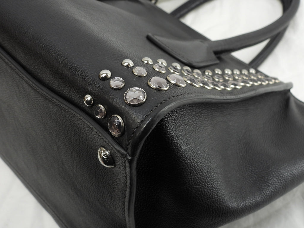 Prada borsa a mano con tracolla, bijou, pelle nera, tote bag, borsa a tracolla, ottime condizioni @231