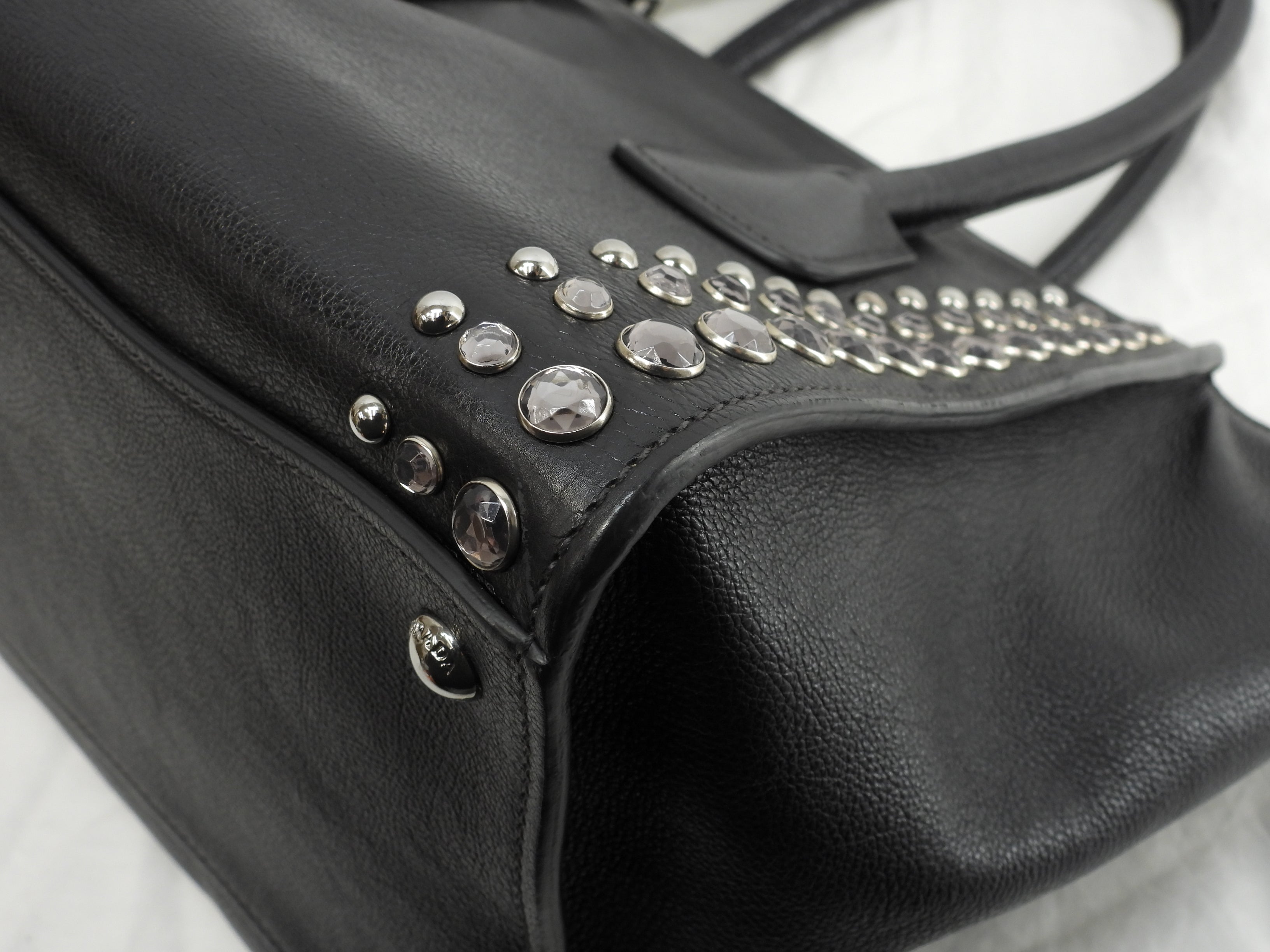 Prada borsa a mano con tracolla, bijou, pelle nera, tote bag, borsa a tracolla, ottime condizioni @231