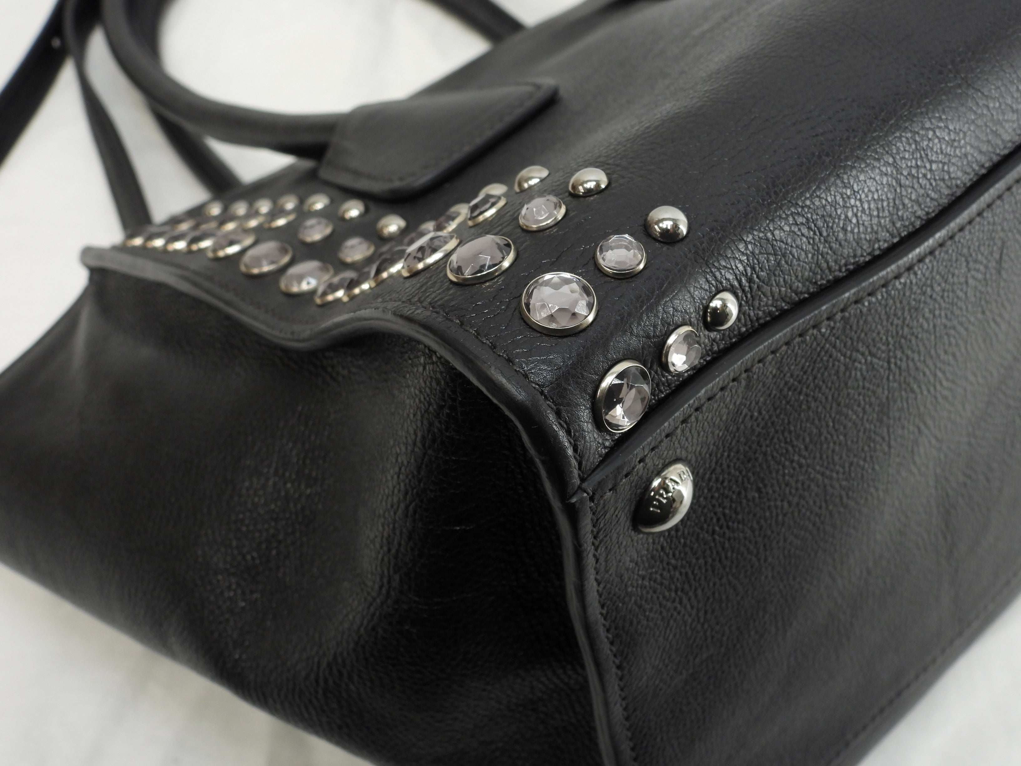 Prada borsa a mano con tracolla, bijou, pelle nera, tote bag, borsa a tracolla, ottime condizioni @231
