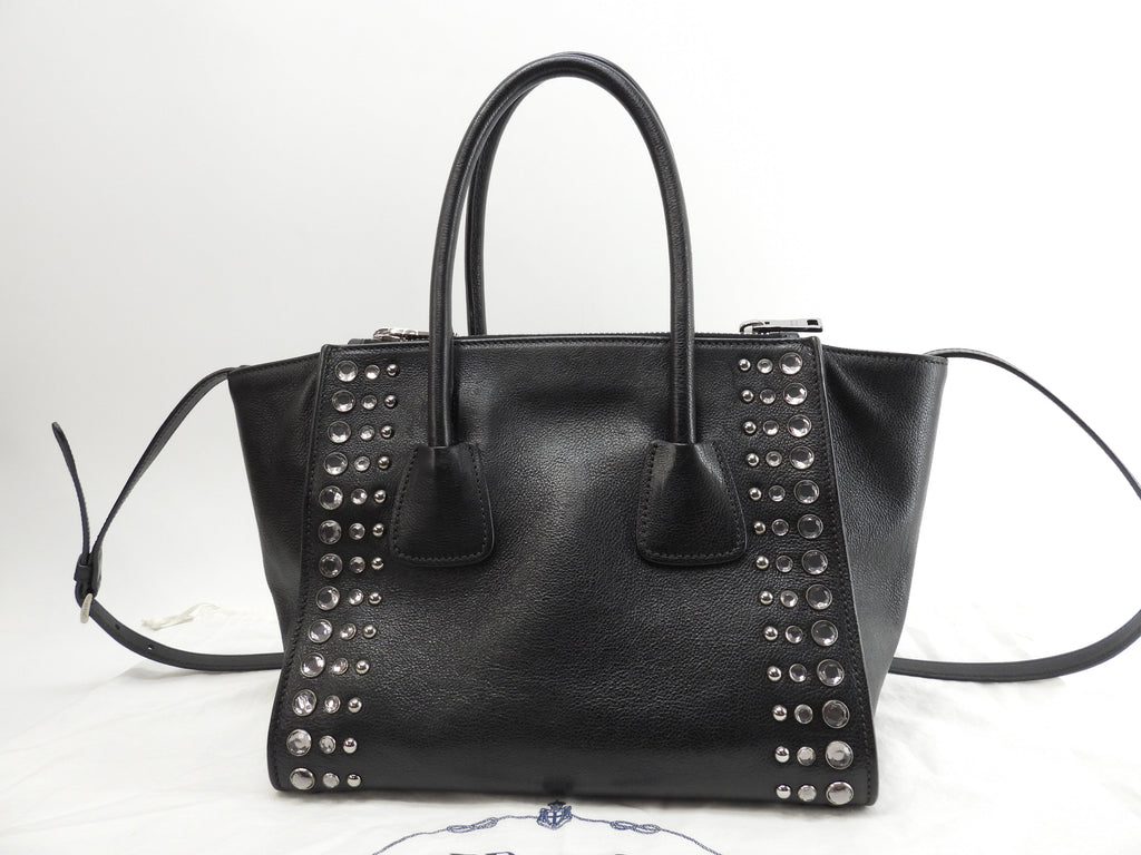 Prada borsa a mano con tracolla, bijou, pelle nera, tote bag, borsa a tracolla, ottime condizioni @231