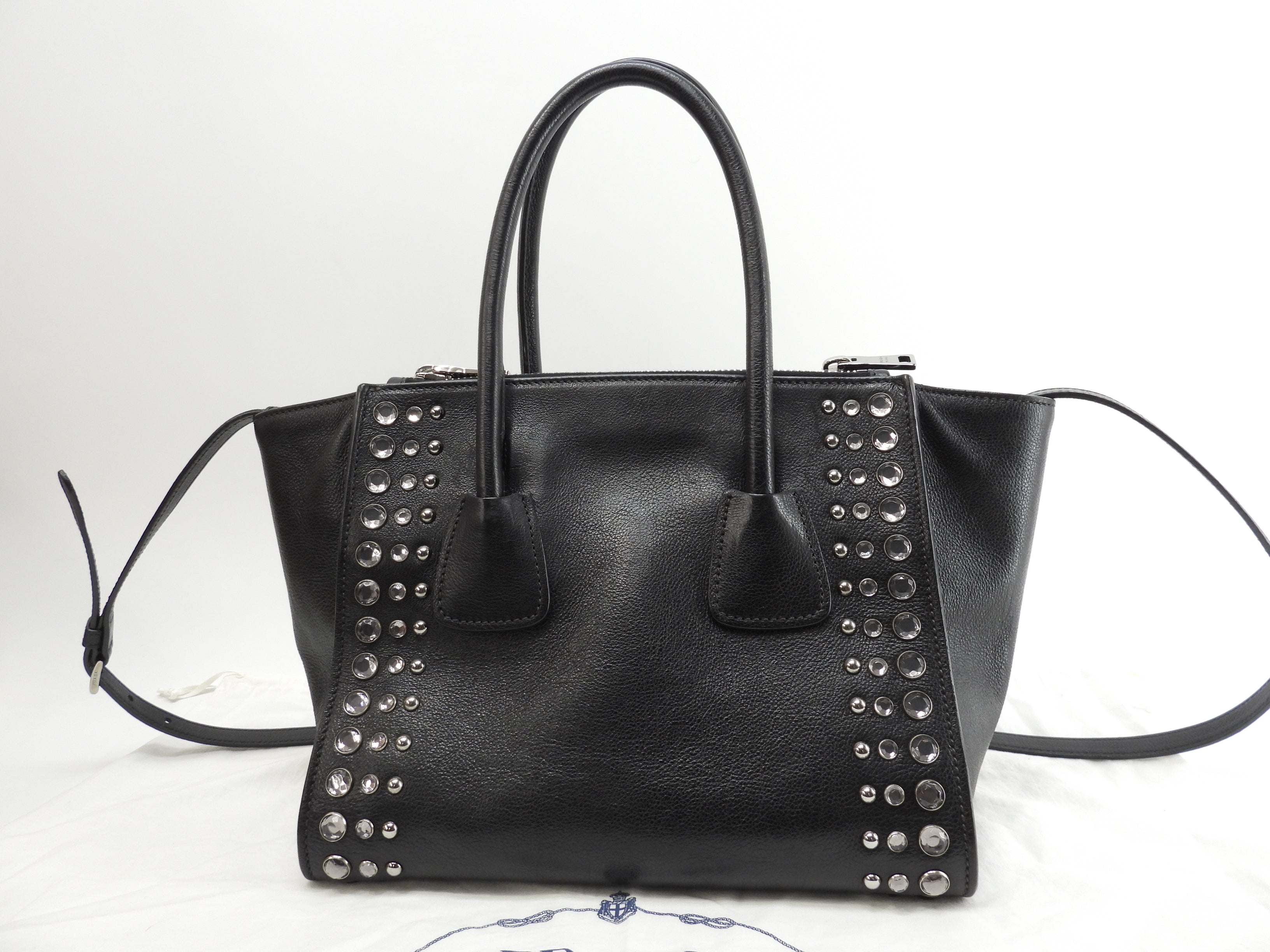 Prada borsa a mano con tracolla, bijou, pelle nera, tote bag, borsa a tracolla, ottime condizioni @231