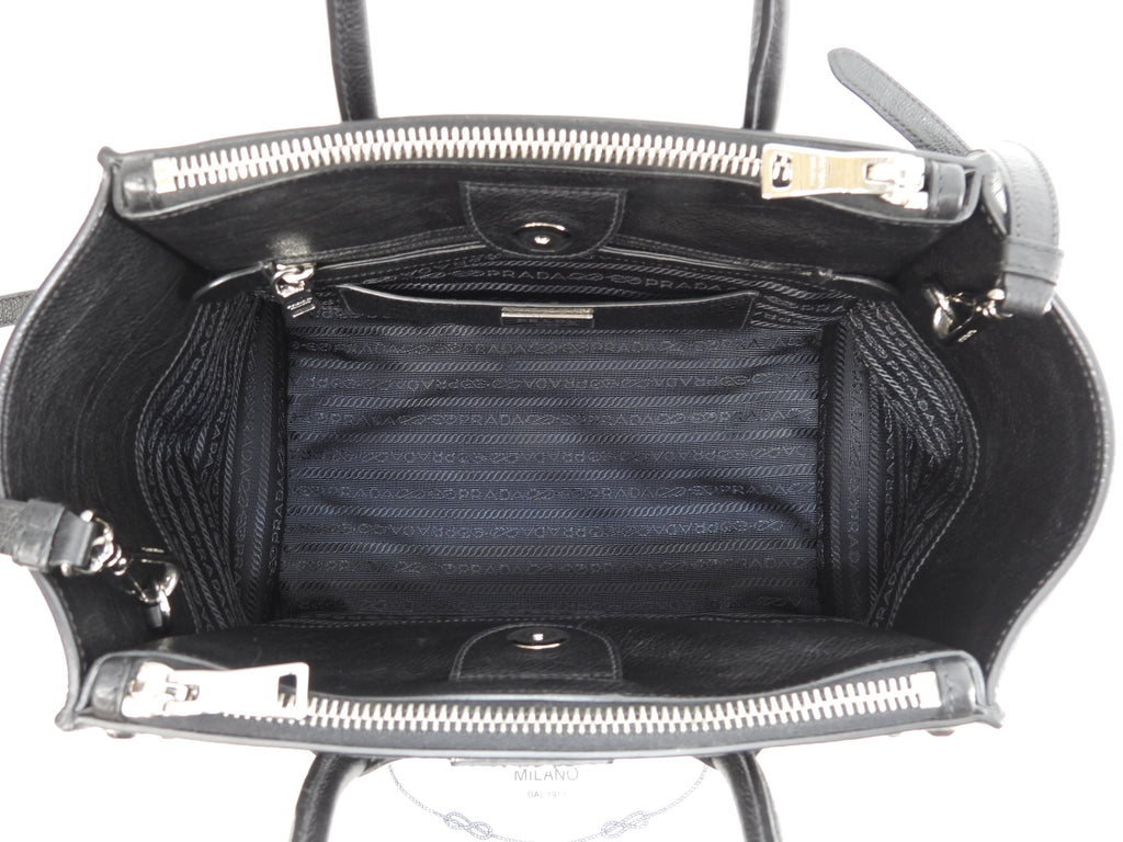 Prada borsa a mano con tracolla, bijou, pelle nera, tote bag, borsa a tracolla, ottime condizioni @231