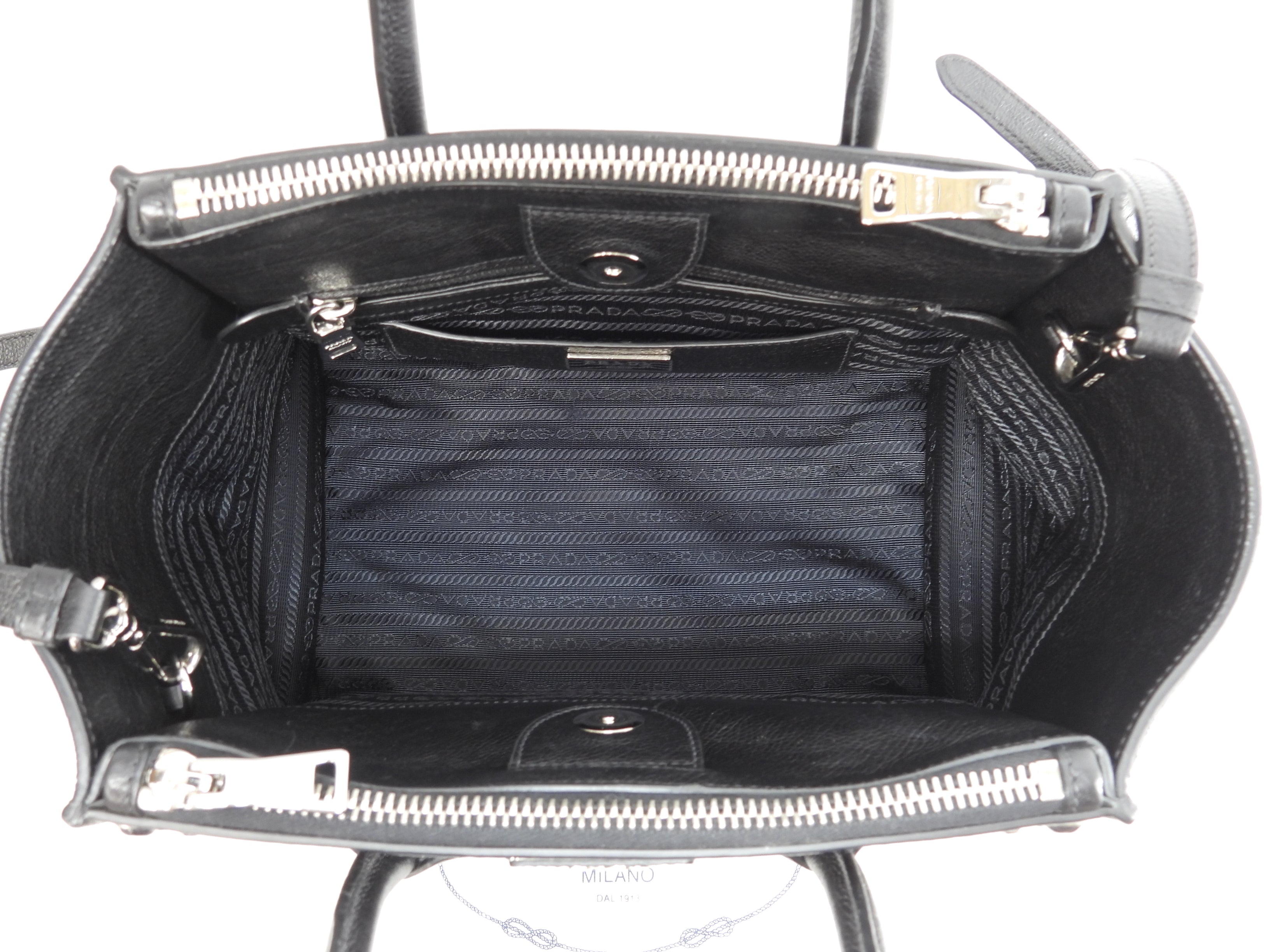 Prada borsa a mano con tracolla, bijou, pelle nera, tote bag, borsa a tracolla, ottime condizioni @231