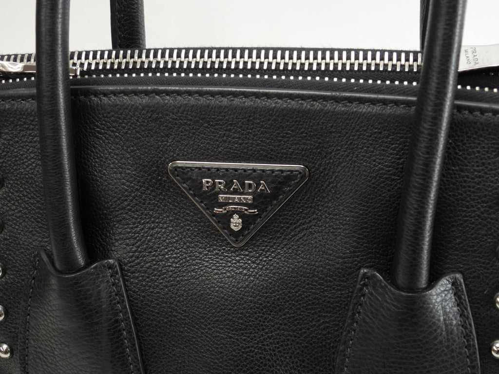 Prada borsa a mano con tracolla, bijou, pelle nera, tote bag, borsa a tracolla, ottime condizioni @231