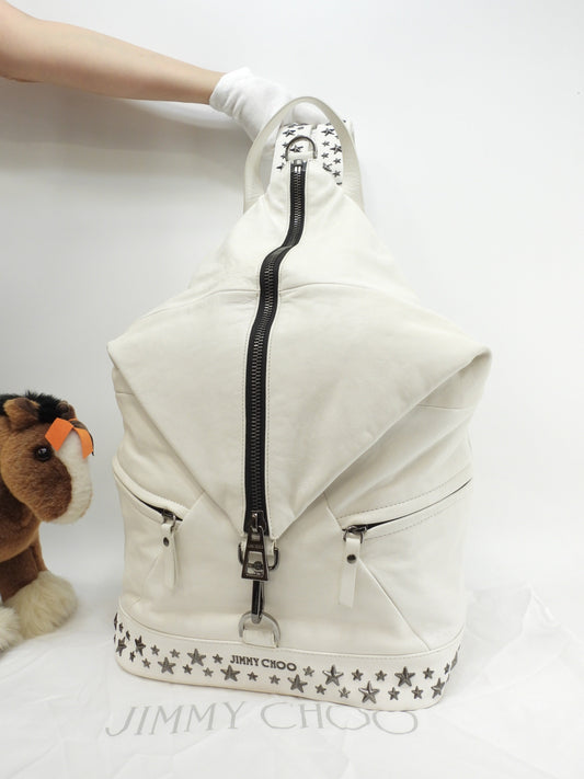 Zaino Jimmy Choo Fitzroy in pelle bianca con borchie a stella @V9PSND