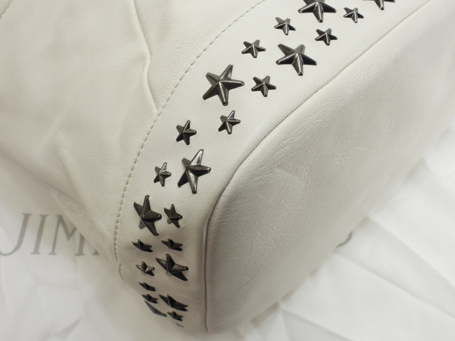 Zaino Jimmy Choo Fitzroy in pelle bianca con borchie a stella @V9PSND
