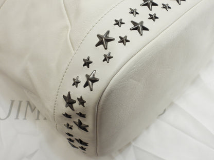 Zaino Jimmy Choo Fitzroy in pelle bianca con borchie a stella @V9PSND