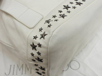 Zaino Jimmy Choo Fitzroy in pelle bianca con borchie a stella @V9PSND